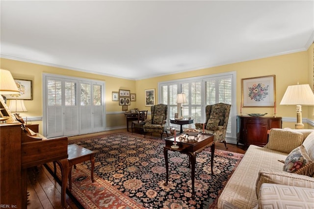 525 Pagan Rd, Smithfield, VA 23430 - living area with ornamental molding, healthy amount of natural light, and hardwood / wood-style flooring