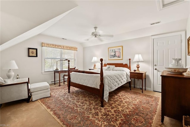525 Pagan Rd, Smithfield, VA 23430 - bedroom with carpet floors, a baseboard heating unit, vaulted ceiling, and a ceiling fan