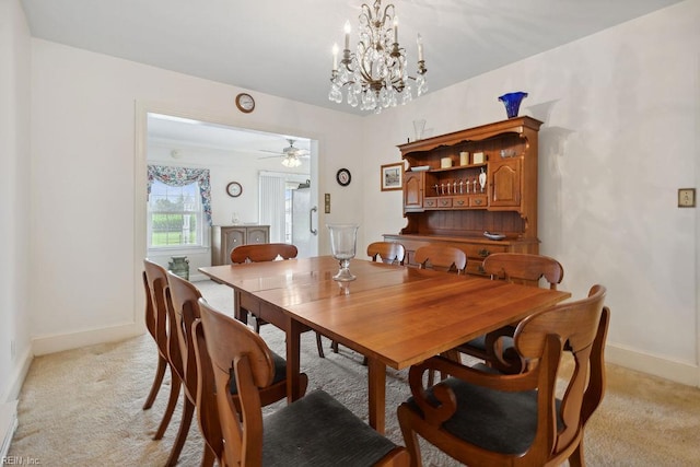 32391 S Main St, Boykins, VA 23827 - dining room featuring light colored carpet, ceiling fan, and a chandelier