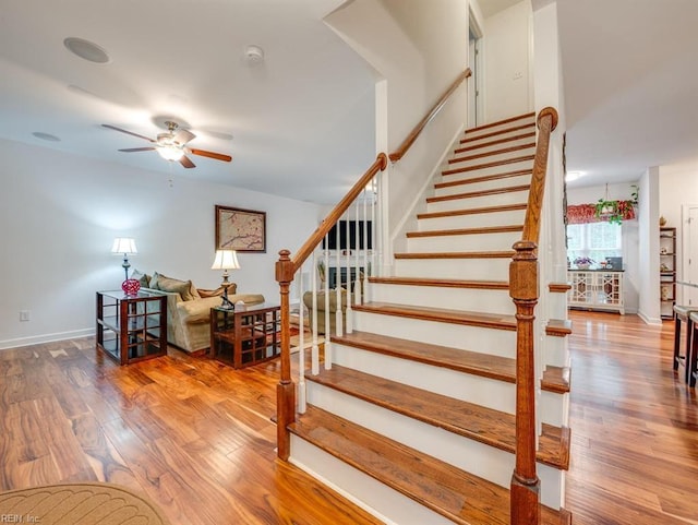 405 Oaktree Rd, Williamsburg, VA 23188 - stairs featuring a ceiling fan and wood finished floors