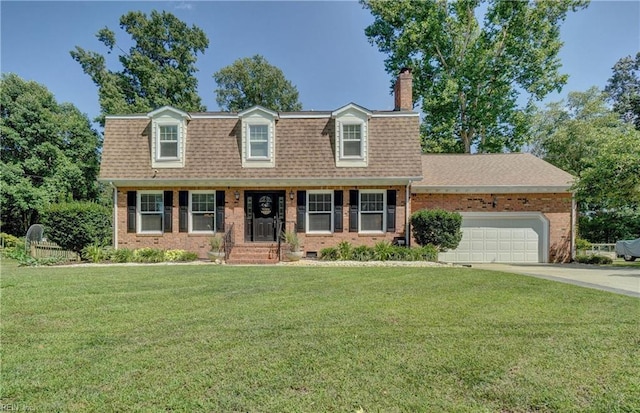 2816 Ashwood Dr, Chesapeake, VA 23321 - view of front of house featuring an attached garage, a chimney, a front yard, and brick siding
