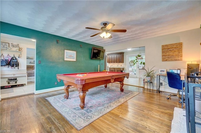 2816 Ashwood Dr, Chesapeake, VA 23321 - rec room with billiards table, a ceiling fan, and wood finished floors