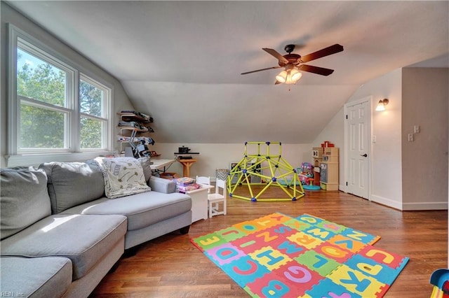 2816 Ashwood Dr, Chesapeake, VA 23321 - game room with vaulted ceiling, ceiling fan, and wood finished floors