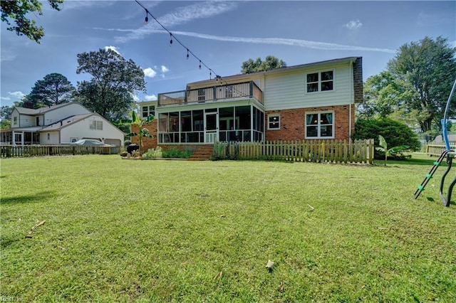 2816 Ashwood Dr, Chesapeake, VA 23321 - rear view of property featuring a sunroom, brick siding, and a balcony
