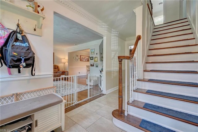 2816 Ashwood Dr, Chesapeake, VA 23321 - stairs with ornamental molding and tile patterned floors