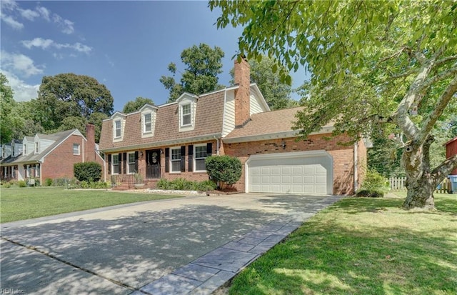 2816 Ashwood Dr, Chesapeake, VA 23321 - view of front of property with driveway, brick siding, an attached garage, a front yard, and a chimney