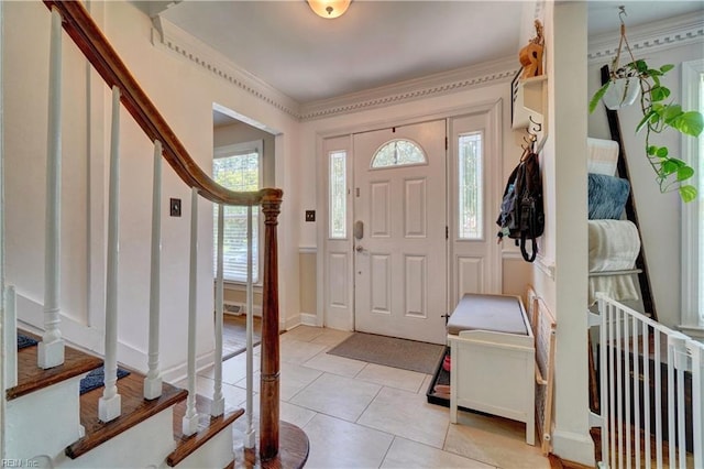 2816 Ashwood Dr, Chesapeake, VA 23321 - entryway with stairway, light tile patterned floors, and ornamental molding