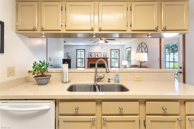 13 Fawn Cir, Hampton, VA 23666 - kitchen featuring dishwasher, a ceiling fan, open floor plan, and plenty of natural light