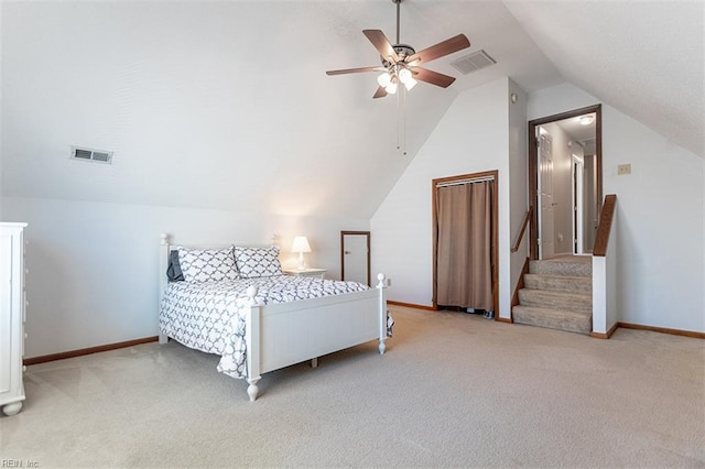 13 Fawn Cir, Hampton, VA 23666 - carpeted bedroom with vaulted ceiling and a ceiling fan