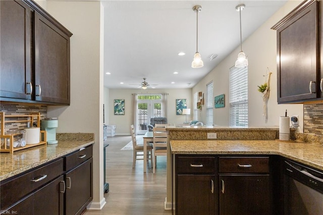 2816 Gavin Rd Unit 14, Chesapeake, VA 23323 - kitchen featuring dishwasher, dark brown cabinets, a peninsula, backsplash, and recessed lighting