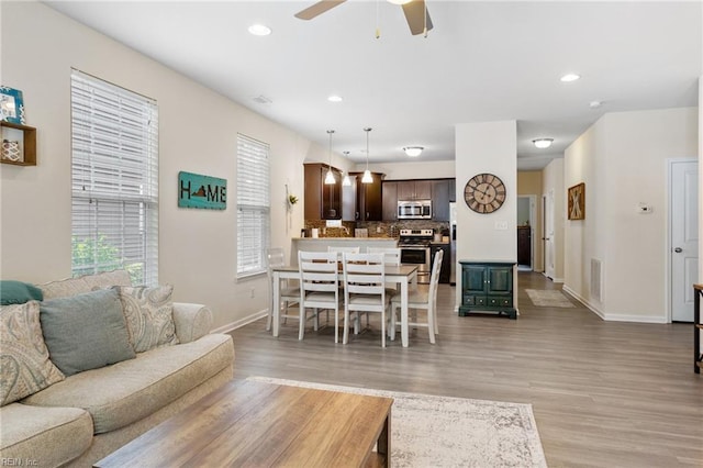 2816 Gavin Rd Unit 14, Chesapeake, VA 23323 - living area featuring a ceiling fan, light wood finished floors, and recessed lighting