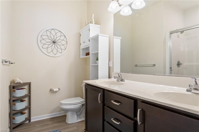 2816 Gavin Rd Unit 14, Chesapeake, VA 23323 - full bathroom with wood finished floors, a stall shower, double vanity, and a chandelier