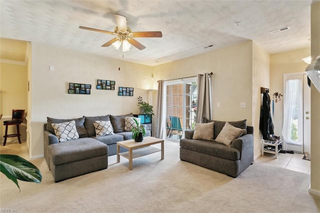 903 Rustads Cir, Williamsburg, VA 23188 - living room featuring carpet flooring, healthy amount of natural light, and ceiling fan