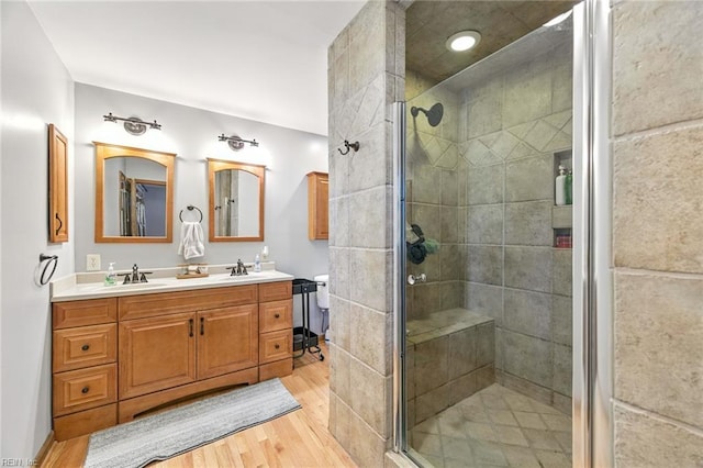 1628 Hawks Bill Dr, Virginia Beach, VA 23464 - bathroom with wood finished floors, double vanity, and a stall shower