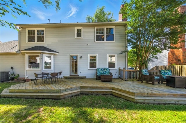 1628 Hawks Bill Dr, Virginia Beach, VA 23464 - back of house with a chimney, a yard, an outdoor living space, and a deck
