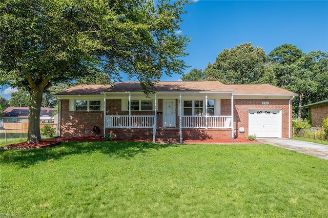 726 Sunnywood Rd, Newport News, VA 23601 - ranch-style house with a garage, driveway, covered porch, and brick siding