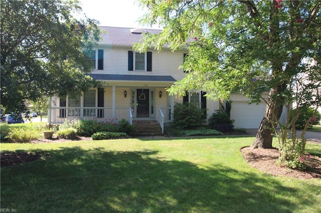 1488 Lake James Dr, Virginia Beach, VA 23464 - view of front of property with a porch, a front yard, and an attached garage