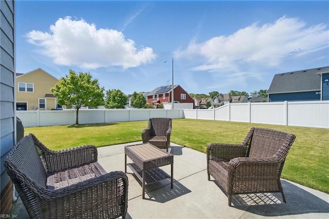 2137 Bellflower Way, Chesapeake, VA 23323 - fenced backyard featuring a patio area and a residential view