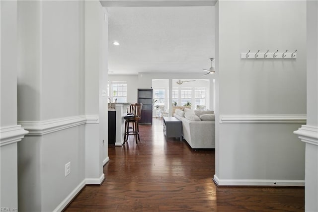 2137 Bellflower Way, Chesapeake, VA 23323 - hallway with dark wood-style floors and recessed lighting