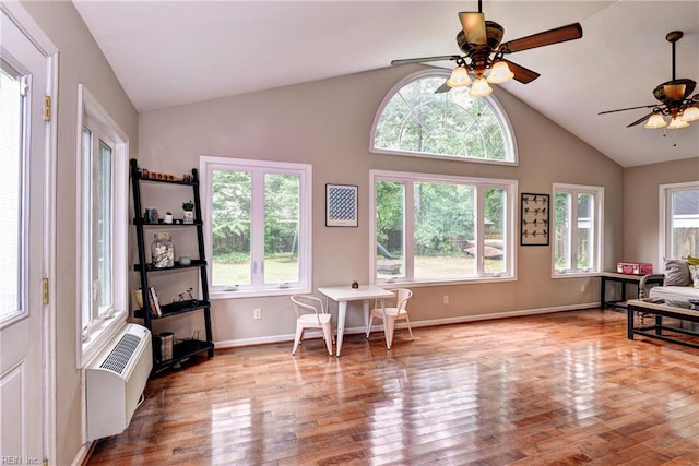 112 Archer Rd, Newport News, VA 23606 - sitting room with wood finished floors, a ceiling fan, and high vaulted ceiling