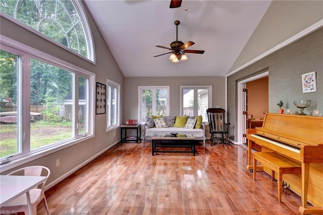 112 Archer Rd, Newport News, VA 23606 - living room featuring light wood-type flooring, ceiling fan, and high vaulted ceiling
