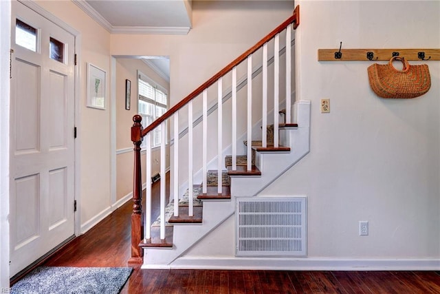 112 Archer Rd, Newport News, VA 23606 - entryway with wood finished floors, ornamental molding, and stairs