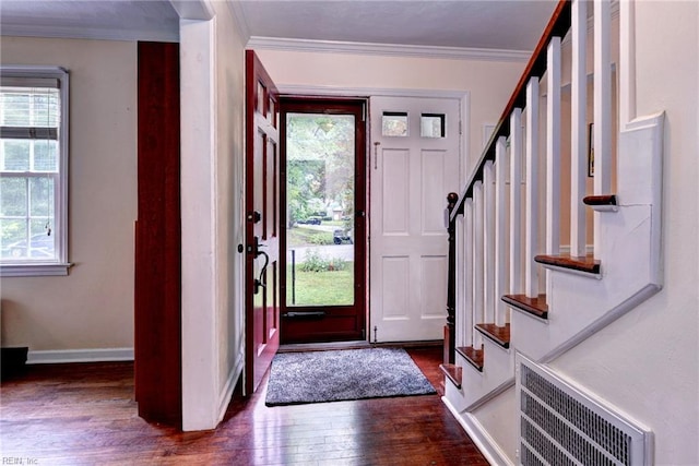 112 Archer Rd, Newport News, VA 23606 - entryway featuring wood finished floors, stairway, and ornamental molding