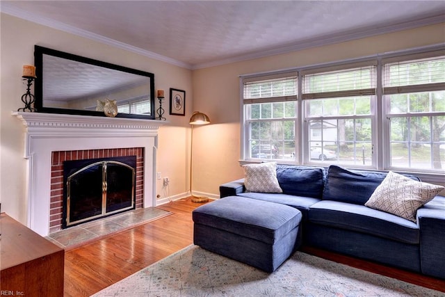 112 Archer Rd, Newport News, VA 23606 - living area with wood finished floors, a fireplace, and crown molding