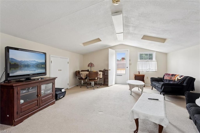 12 Sylvia Ln, Newport News, VA 23602 - carpeted living room featuring lofted ceiling and a textured ceiling