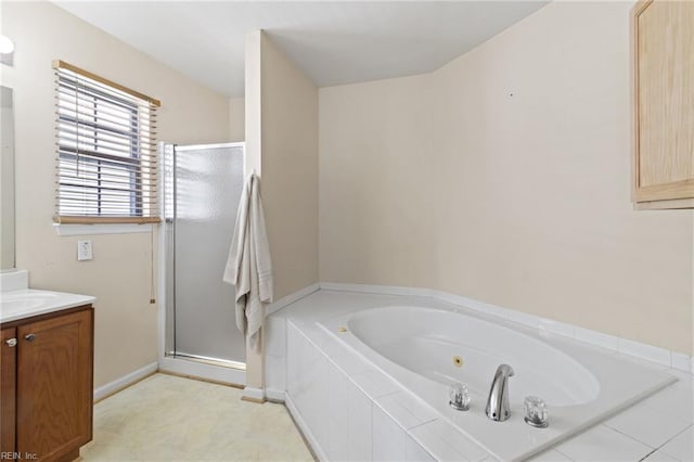 3904 River Breeze Cir, Chesapeake, VA 23321 - bathroom featuring a shower stall, vanity, and a whirlpool tub