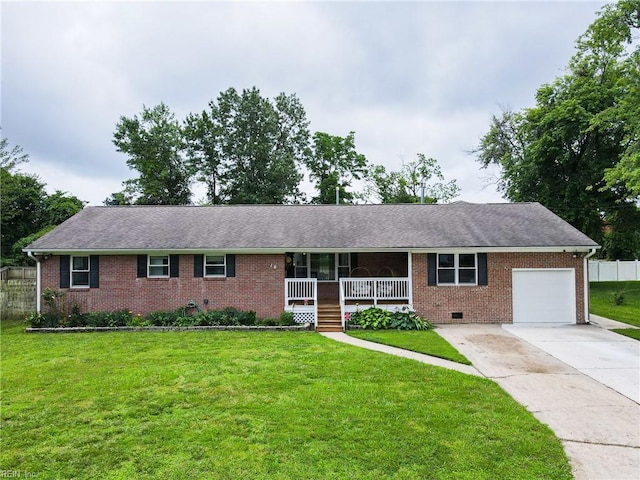 16 Inglewood Dr, Hampton, VA 23666 - ranch-style house with a porch, a garage, brick siding, and driveway