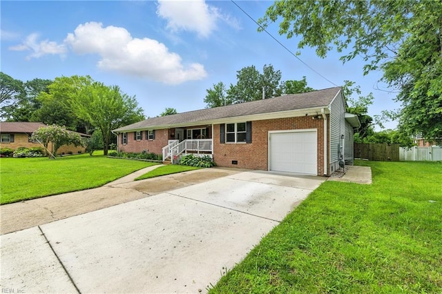 16 Inglewood Dr, Hampton, VA 23666 - ranch-style house with an attached garage, brick siding, a porch, and driveway
