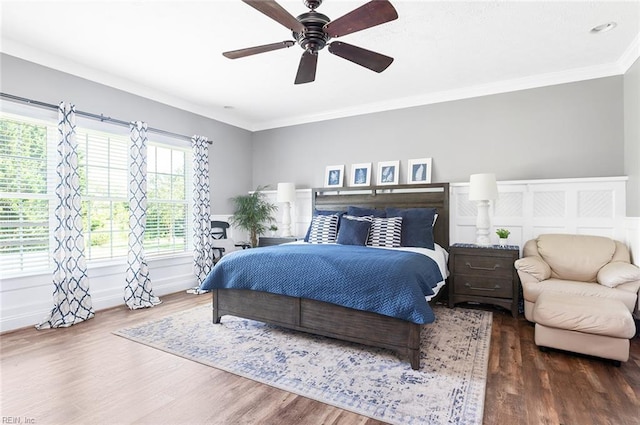 101 Ryder, Smithfield, VA 23430 - bedroom featuring wood finished floors, ornamental molding, ceiling fan, and a wainscoted wall