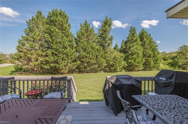 101 Ryder, Smithfield, VA 23430 - wooden terrace featuring outdoor dining area, grilling area, and a lawn