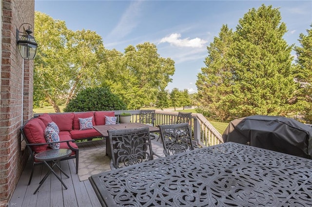 101 Ryder, Smithfield, VA 23430 - deck with an outdoor living space, a grill, and outdoor dining area