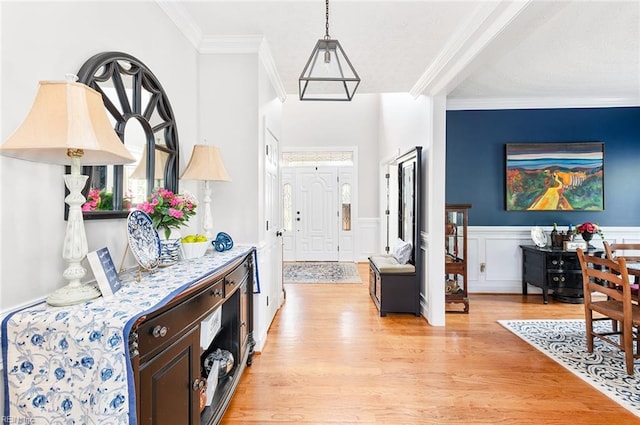 101 Ryder, Smithfield, VA 23430 - foyer entrance with light wood-style floors, ornamental molding, and wainscoting