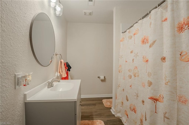 2028 Hickorywood Dr, Suffolk, VA 23434 - full bathroom featuring vanity, wood finished floors, and a shower with curtain