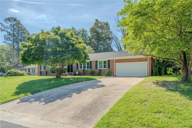 2028 Hickorywood Dr, Suffolk, VA 23434 - view of front of property with brick siding, concrete driveway, an attached garage, and a front lawn
