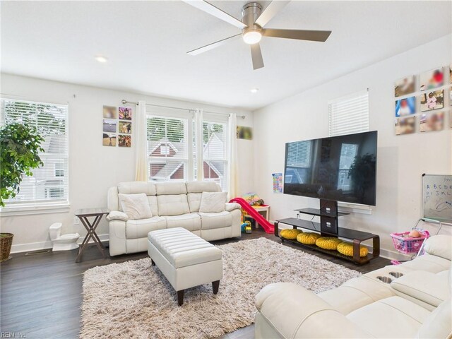 1732 Defiance Dr, Chesapeake, VA 23323 - living room with a ceiling fan, wood finished floors, and recessed lighting
