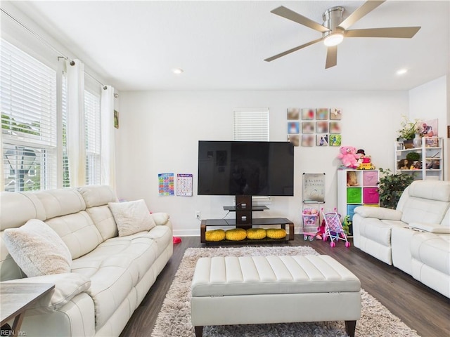 1732 Defiance Dr, Chesapeake, VA 23323 - living room featuring wood finished floors, ceiling fan, and recessed lighting