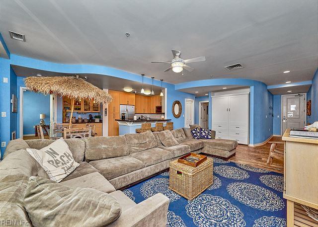 3738 Sandpiper Rd Unit 214B, Virginia Beach, VA 23456 - living area featuring a ceiling fan and wood finished floors