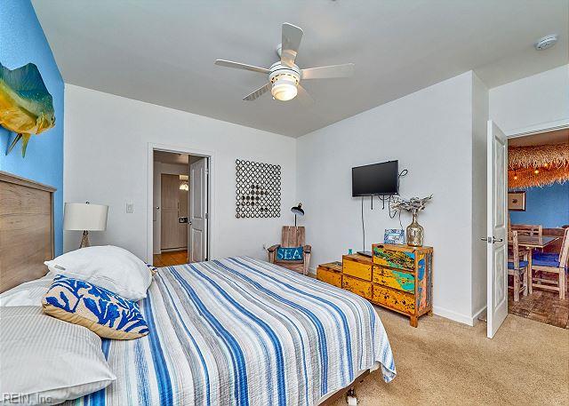 3738 Sandpiper Rd Unit 214B, Virginia Beach, VA 23456 - bedroom featuring light carpet and a ceiling fan