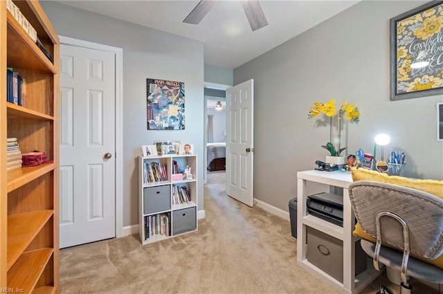 2025 Allison Dr, Chesapeake, VA 23325 - carpeted home office featuring ceiling fan and baseboards