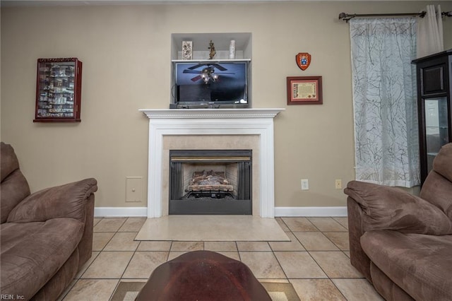 2146 Kingsley Ln, Chesapeake, VA 23323 - tiled living room with a fireplace with flush hearth and baseboards