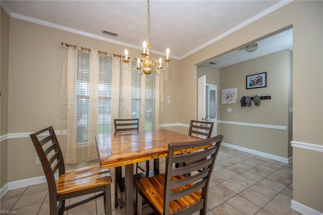 2146 Kingsley Ln, Chesapeake, VA 23323 - dining area featuring a chandelier, ornamental molding, and light tile patterned floors