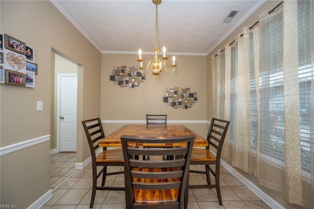 2146 Kingsley Ln, Chesapeake, VA 23323 - dining space featuring a chandelier, light tile patterned floors, and crown molding