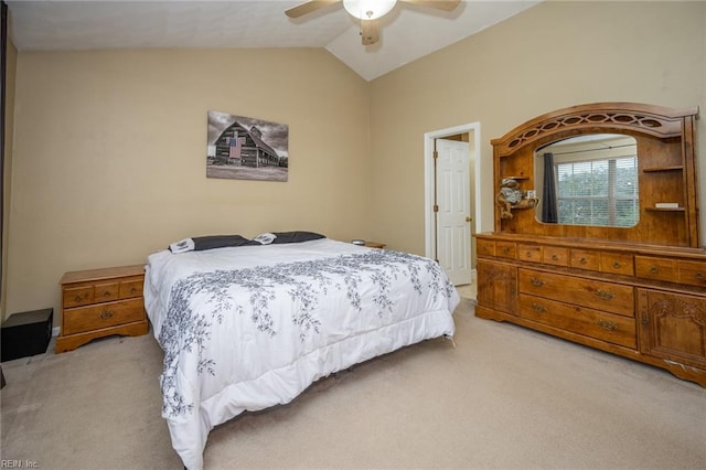 2146 Kingsley Ln, Chesapeake, VA 23323 - bedroom featuring light colored carpet, lofted ceiling, and ceiling fan
