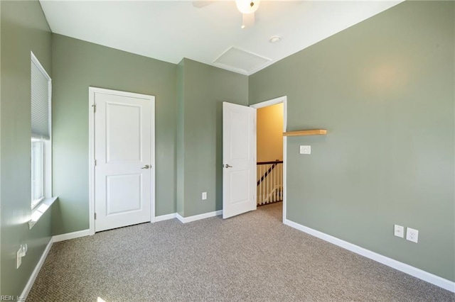 4371 Pickney Ln, Chesapeake, VA 23324 - unfurnished bedroom featuring carpet, a ceiling fan, and attic access