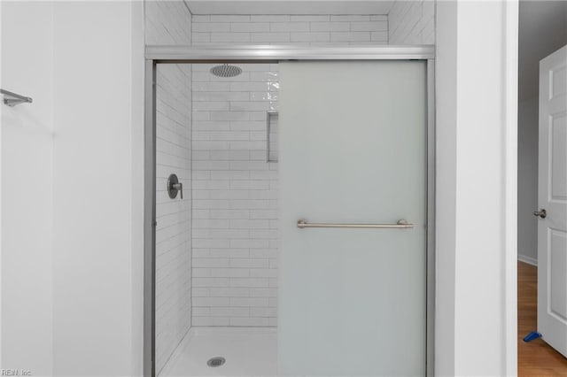 160 Outlaw Ln, Suffolk, VA 23435 - bathroom featuring a shower stall and wood finished floors