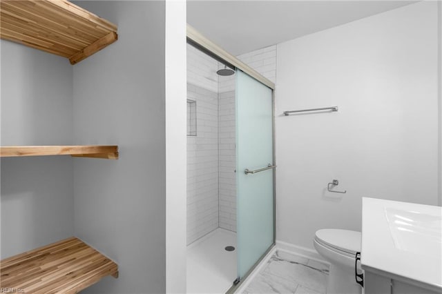 160 Outlaw Ln, Suffolk, VA 23435 - bathroom with a shower stall, marble finish flooring, and vanity